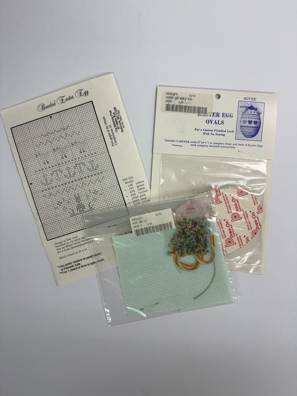 Vintage Beaded Easter Egg Cross Stitch Kit Mill Hill Beads & Pres-On Ovals Lot